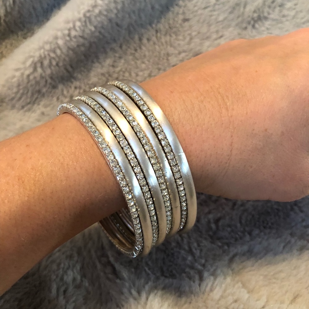 Silver toned and rhinestone bangles